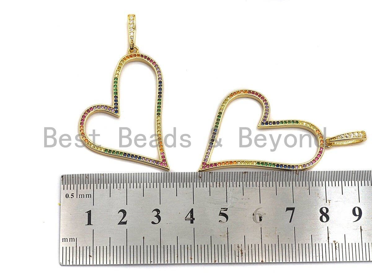 Colorful CZ Micro Pave Open Heart Shape Pendant, Cz Pave Bracelet Necklace Pendant in Gold Finish,35x38mm, sku#F905