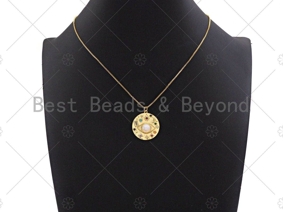 Colorful CZ Micro Pave White Opal Evil Eye Round Coin Shaped Pendant/Charm, Round Coin Cubic Zirconia Pendant Charm, 24mm,sku#Z1216