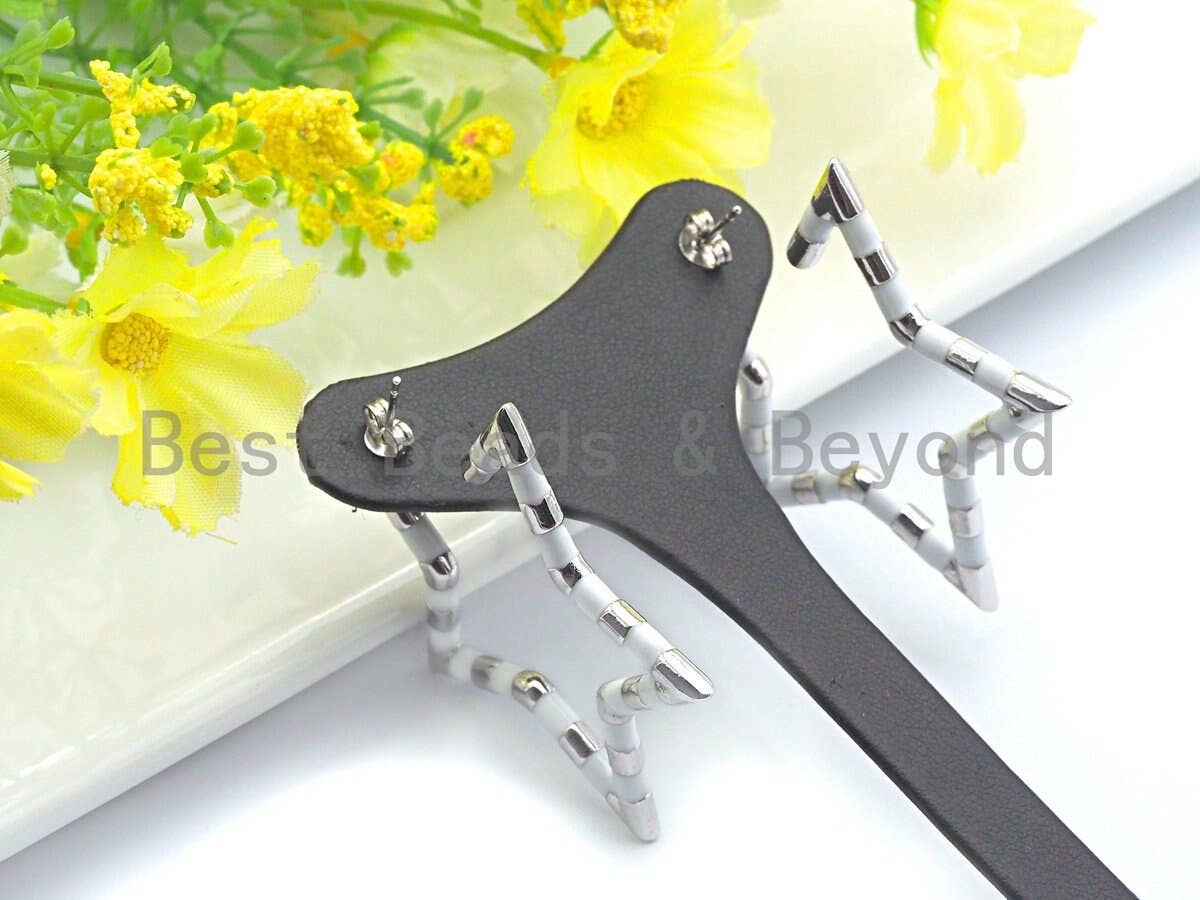 Enamel CZ Five Point Star Shape Stud Earring, Sku#J136