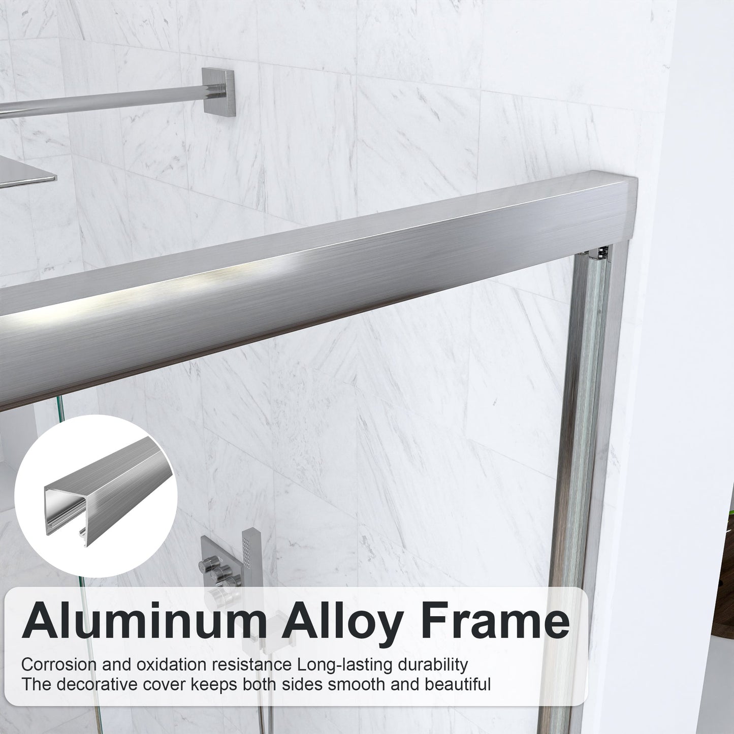 56"-60"W Semi-Frameless Double Sliding Shower Door