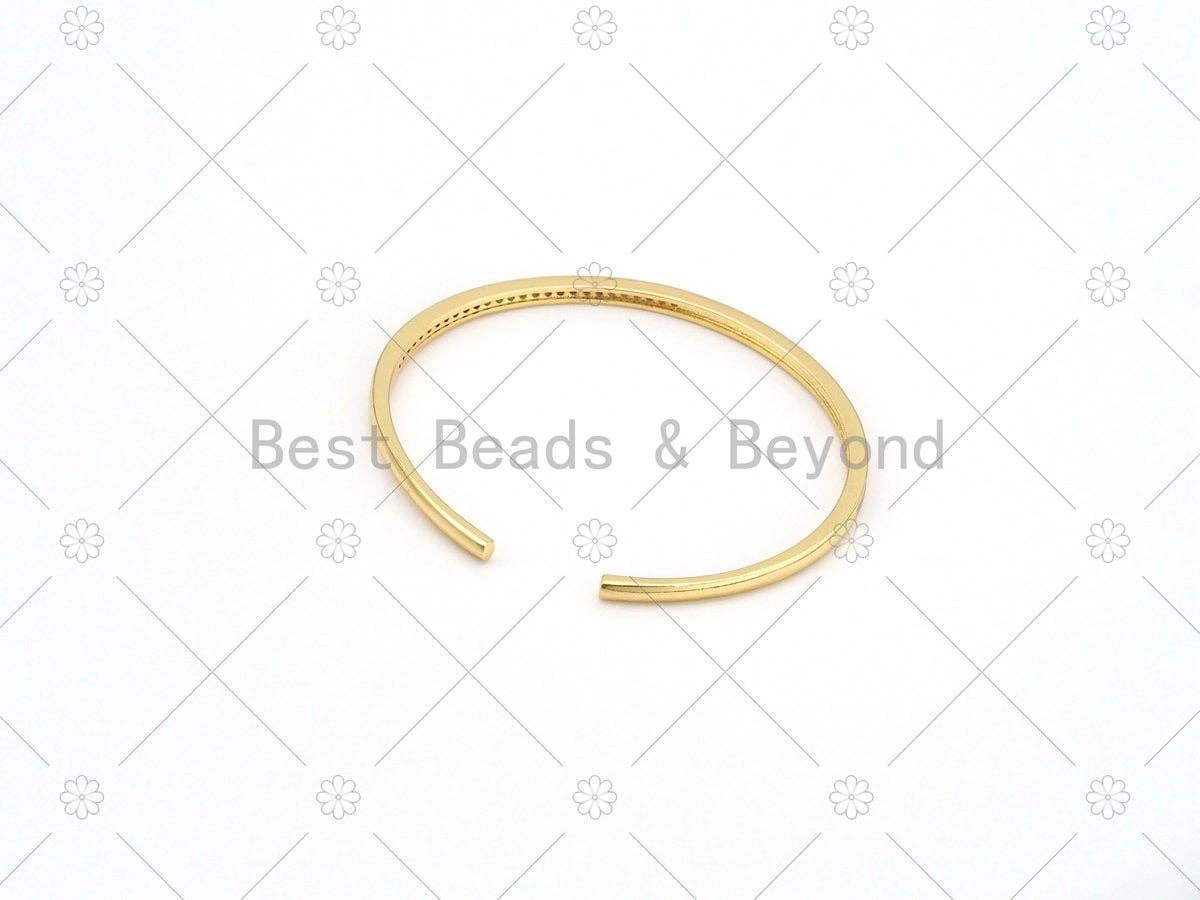 Colorful CZ Micro Pave with Enamel Adjustable Bangle Bracelat, 18K Gold Filled Enamel Open Bracelate, Stacking Bracelet, 3x62mm,Sku#LK490