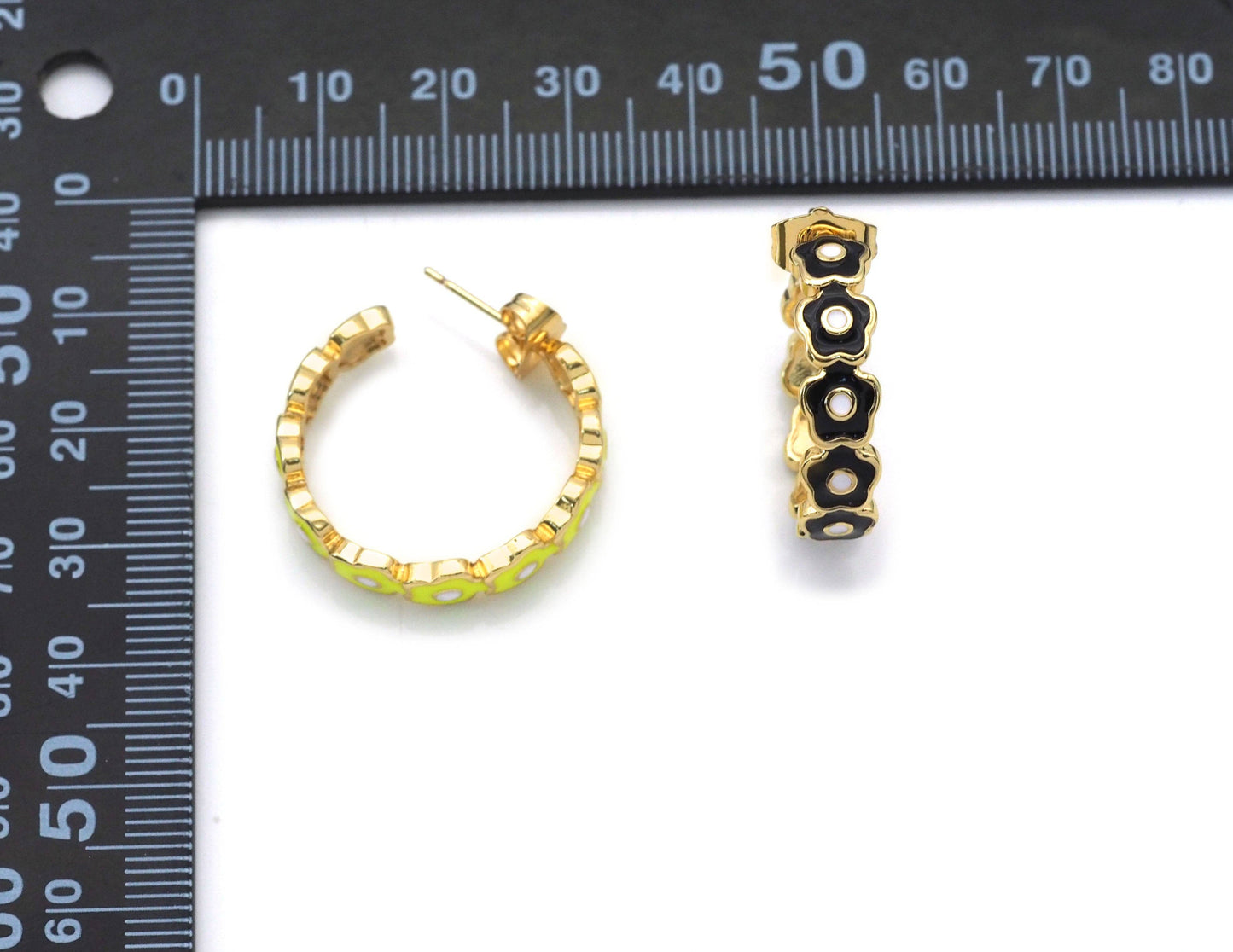 Colorful Enamel String Flower Hoop Earrings, Sku#J372