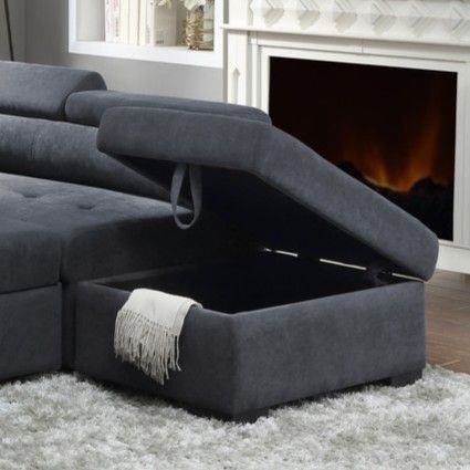 Haris - Sleeper Sofa Sectional With Adjustable Headrest And Storage Ottoman - Dark Gray
