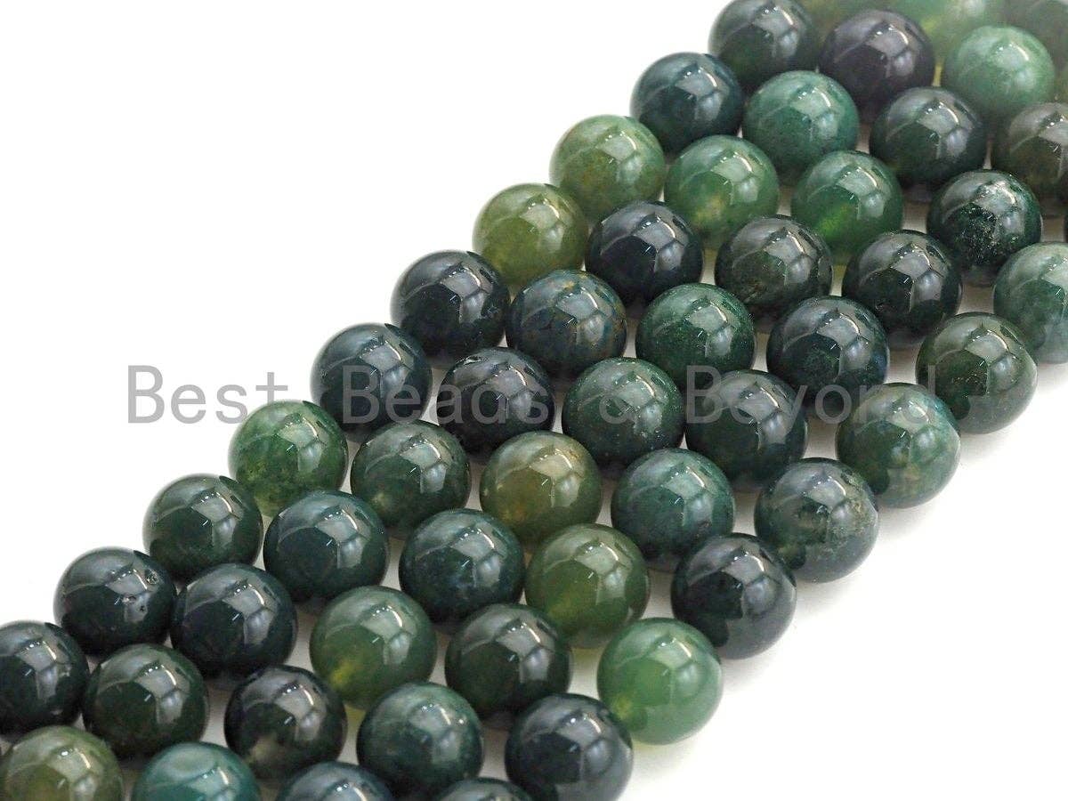 Natural Moss Agate, Round Smooth 6mm/8mm/10mm/12mm, Green Gemstone beads,15.5" Full Strand, sku#U635