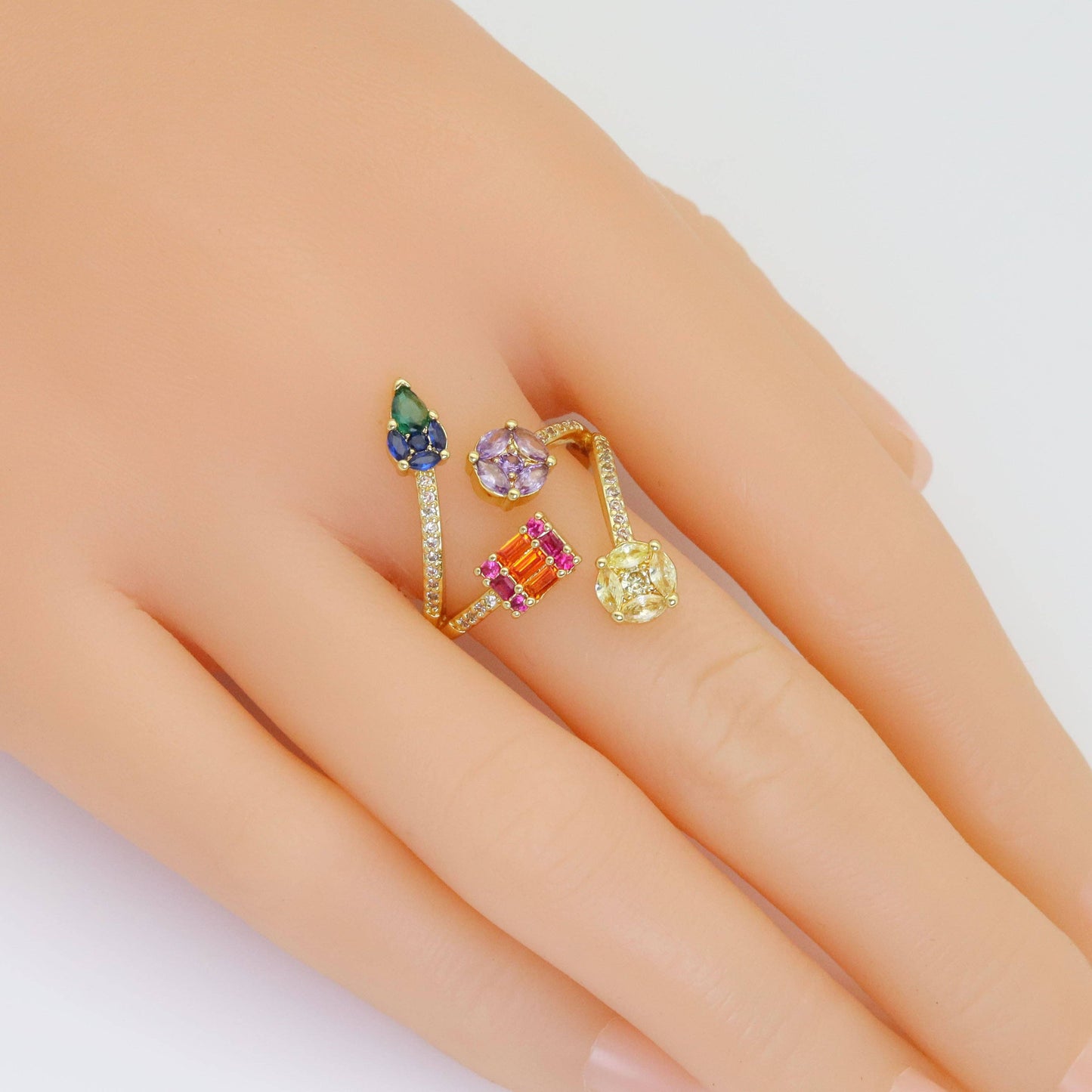 Green Purple Orange Yellow Drop Rectangle Round Dot Ring, Sku#LX494C
