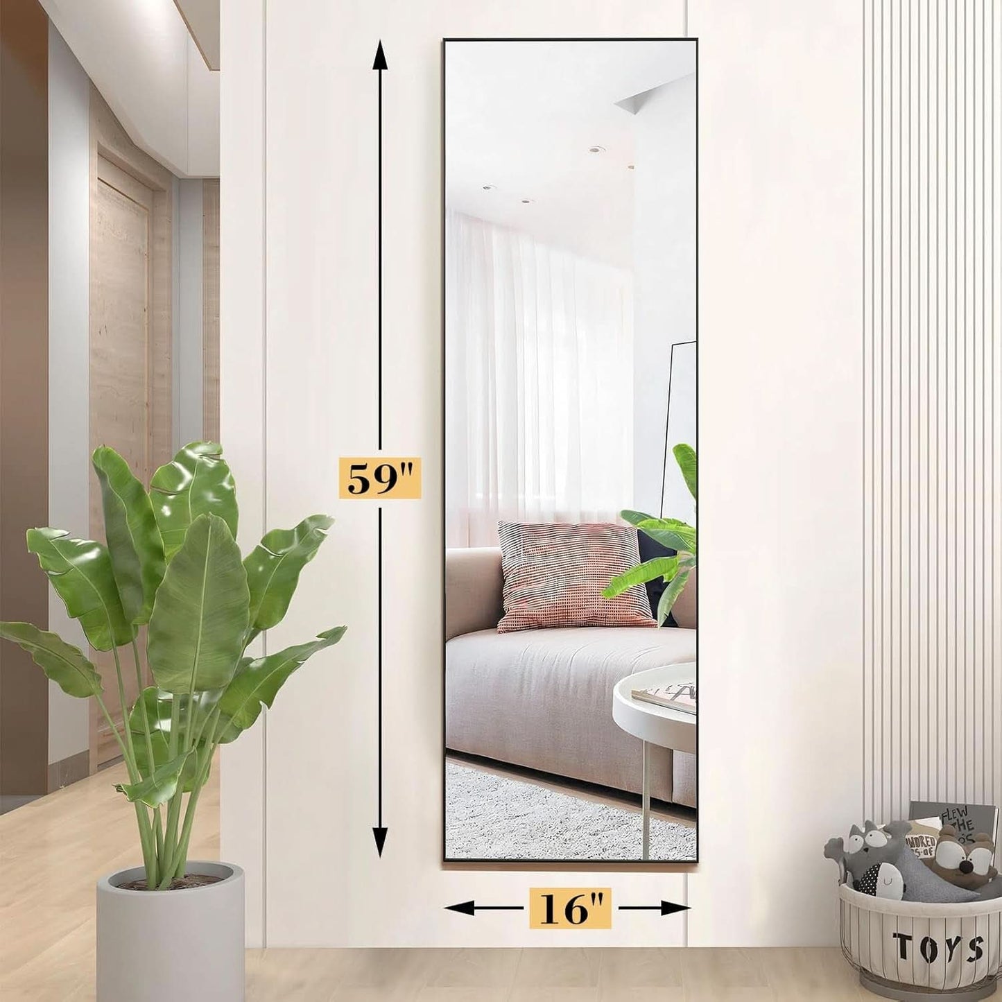 Full Length Floor Mirror 59x17 Aluminum Frame for Bedroom