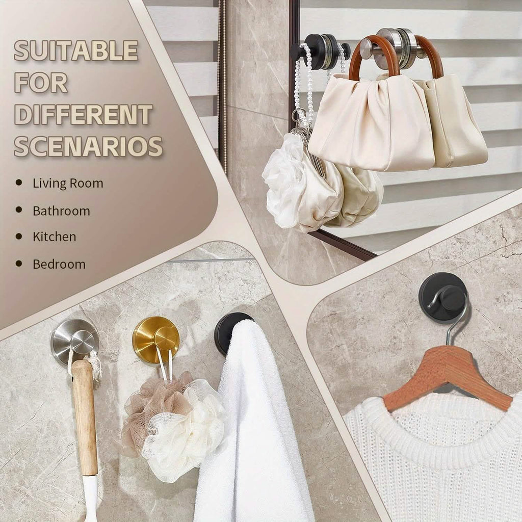 Lot de 2 : Crochets à ventouse puissants – Acier inoxydable brossé argenté, sans perçage requis