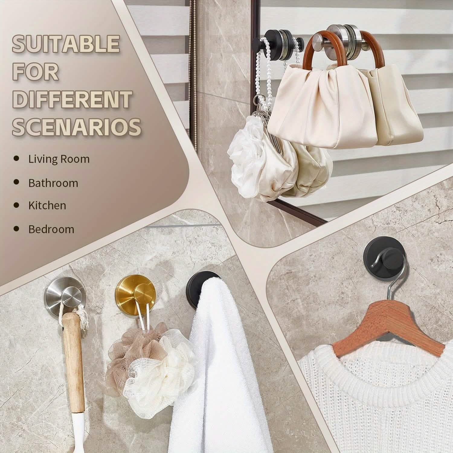 Lot de 2 : Crochets à ventouse puissants – Acier inoxydable brossé argenté, sans perçage requis