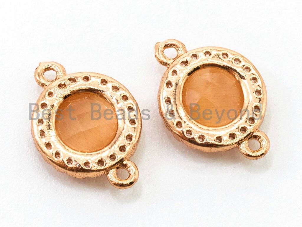 Round Bezel Connector with Faceted Cat's Eye Stone,Peach/Blue/Pink/White/Topaz, 9x13mm,sku#A73