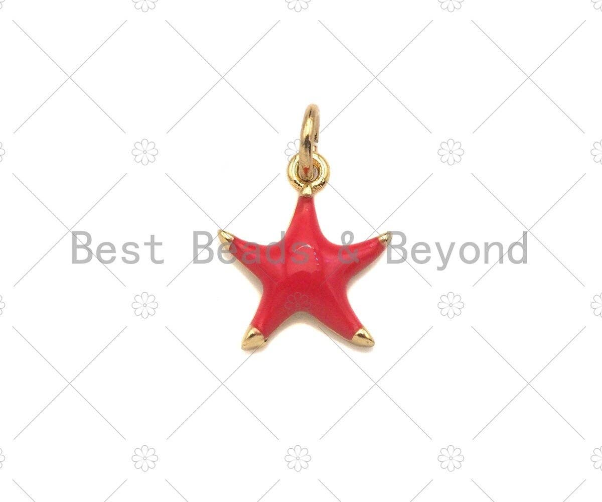 Gold Filled Colorful Enamel Starfish Shape Pendant, 18K Gold Filled Enamel Charm,Enamel Jewelry,9x10mm,Sku#B134
