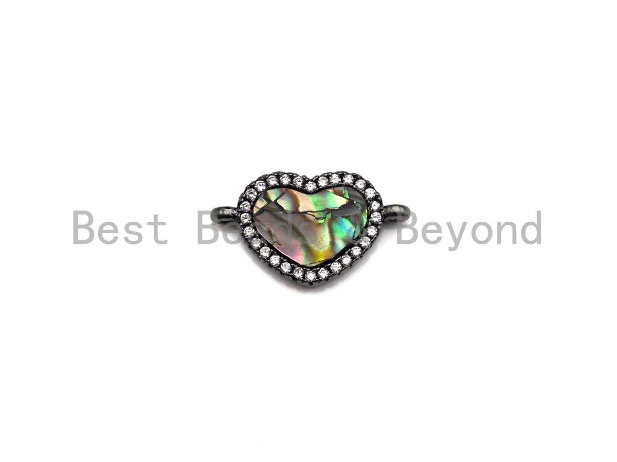 CZ Micro Pave Abalone Heart Connector Beads, Cubic Zirconia Space Connector, Abalone Stone Charm, 10x17mm,SKU#Z934