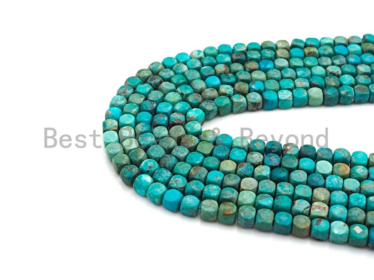 High Quality Natural Turquoise Cube Beads, 5mm Turquoise Faceted Cube beads, 16" Full strand, sku#U814