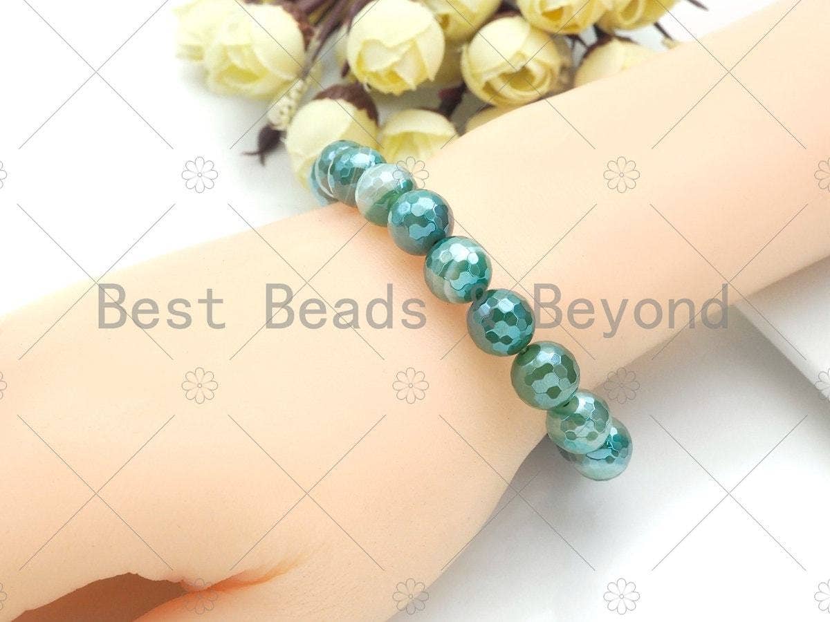 Mystic Green Banded Agate Stretchy Bracelet, U1093