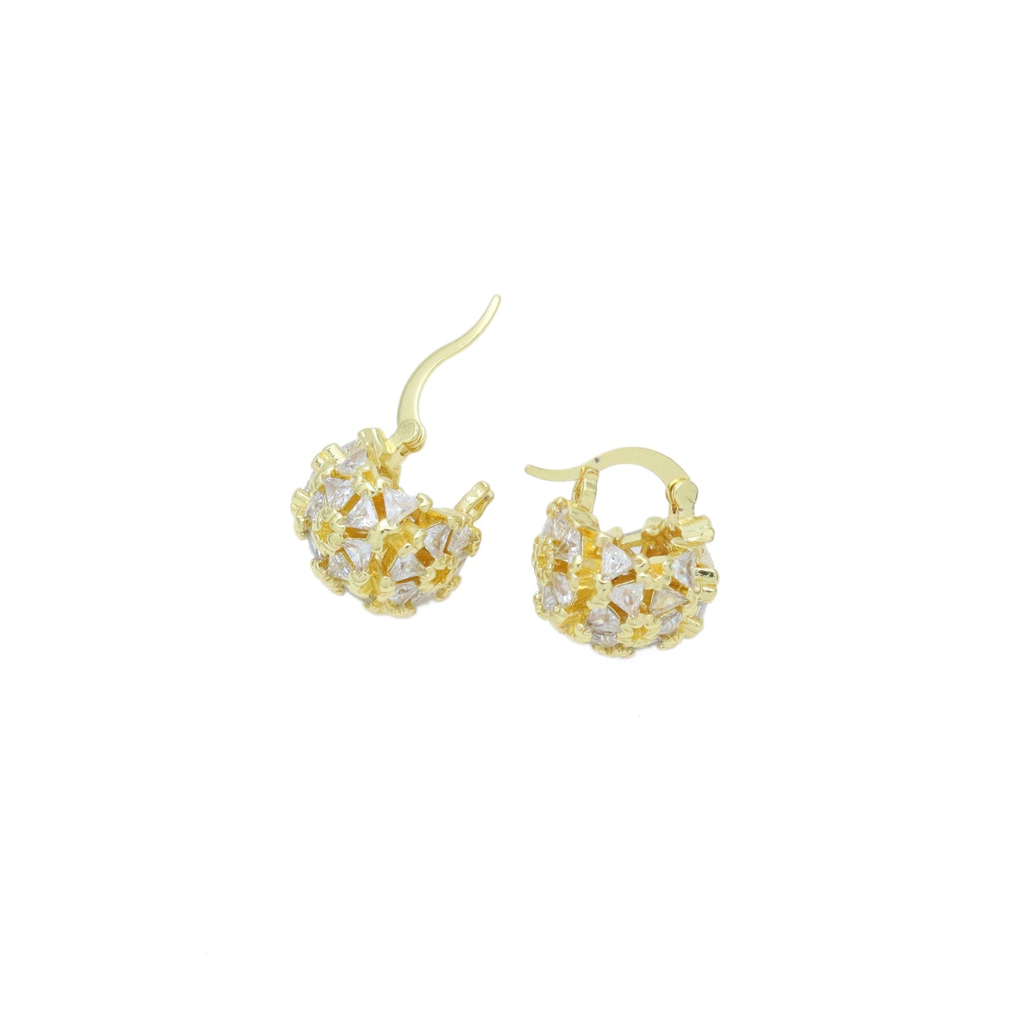 Triangle CZ Flower Patten Ball Latch Batch Earrings, Sku#LD612