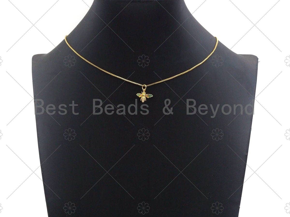 Bee Shape Pendant,Colorful Enamel Cubic Zirconia Bee Charm,Gold/Silver/Rose Gold Tone,15x12mm,Sku#Y341