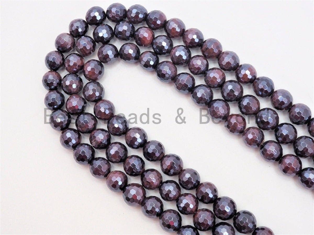 High Quality Mystic Plated Faceted Red Brown Tiger Eye Beads, 6mm/8mm/10mm/12mm/14mm Tiger Eye Gemstone Beads, 15inch Full strand, SKU#U410