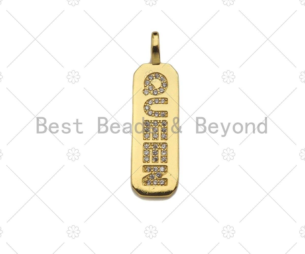 CZ Micro Pave QUEEN Bar Pendant, Cubic Zirconia Strip Pendant, Queen Charm, Micro pave Bar pendant, 10x35mm, sku#LK134