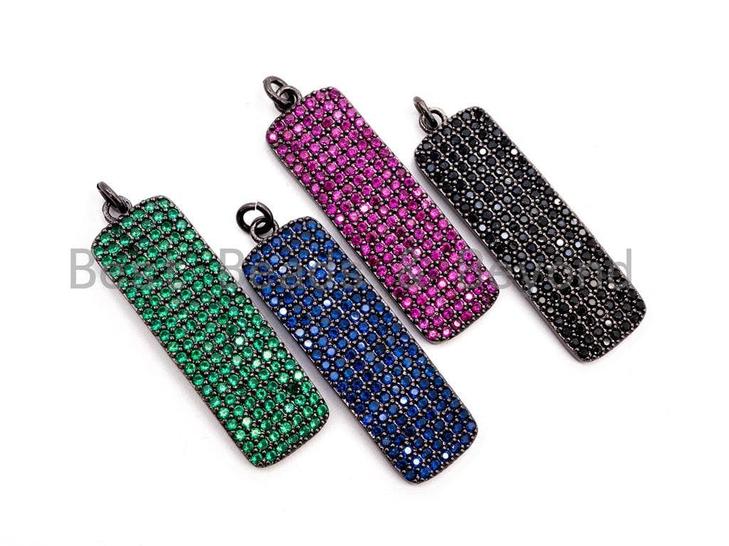 CZ Micro Pave Rectangle Pendant/Charm, Cubic Zirconia Blue Fuchsia Black Green Rectangle Pave Pendant,12x40mm, sku#F477