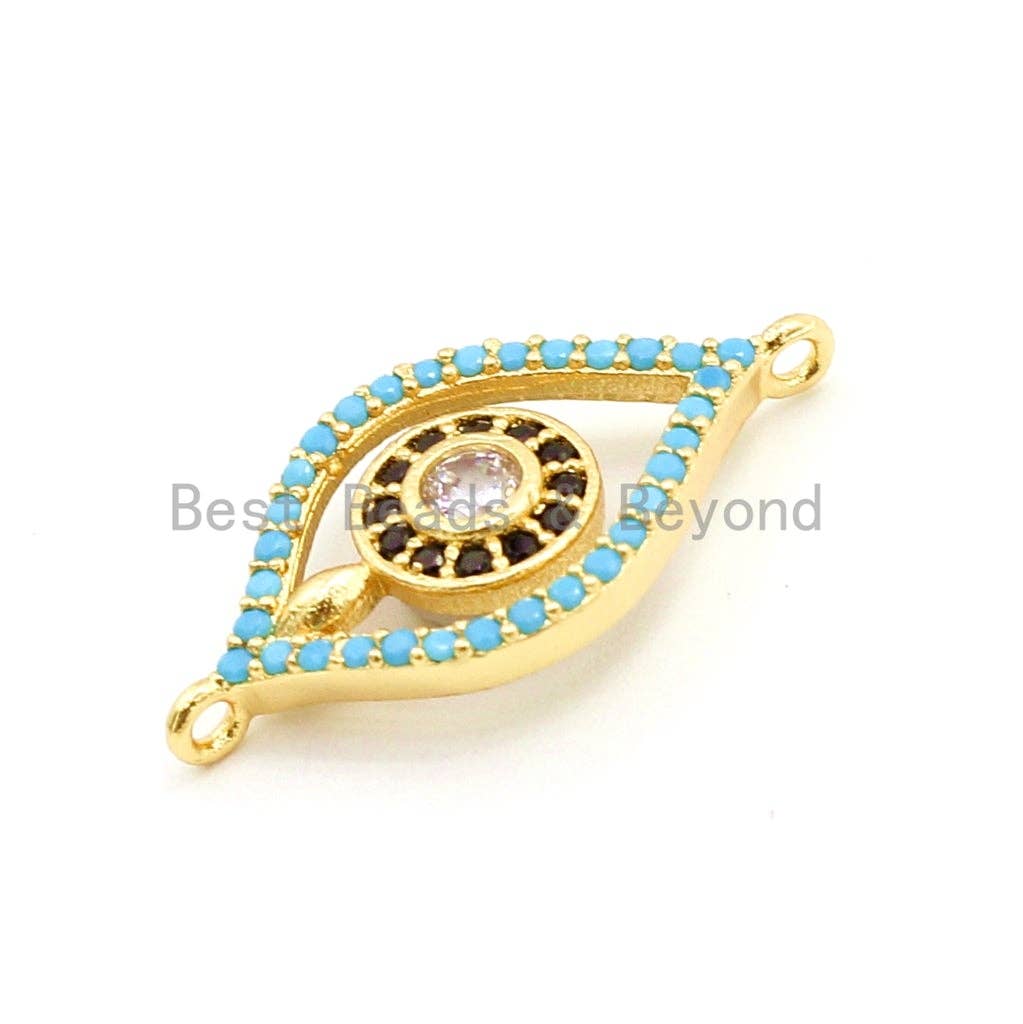CZ Micro Pave Turquoise Evil Eye Connector for Bracelet/Necklace, Cubic Zirconia Space Connector, 12x23mm,sku#E36C