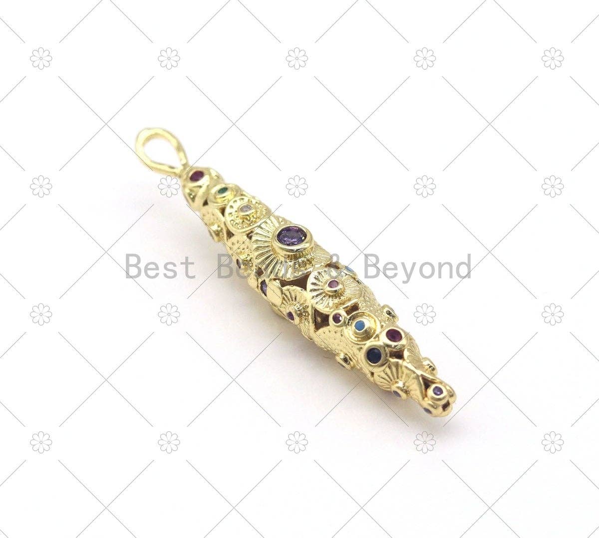 Multicolor CZ Micro Pave Crocodile Shape Pendant, 18K Gold Filled Crocodile Charm, Necklace Bracelet Charm Pendant,Sku#LK512