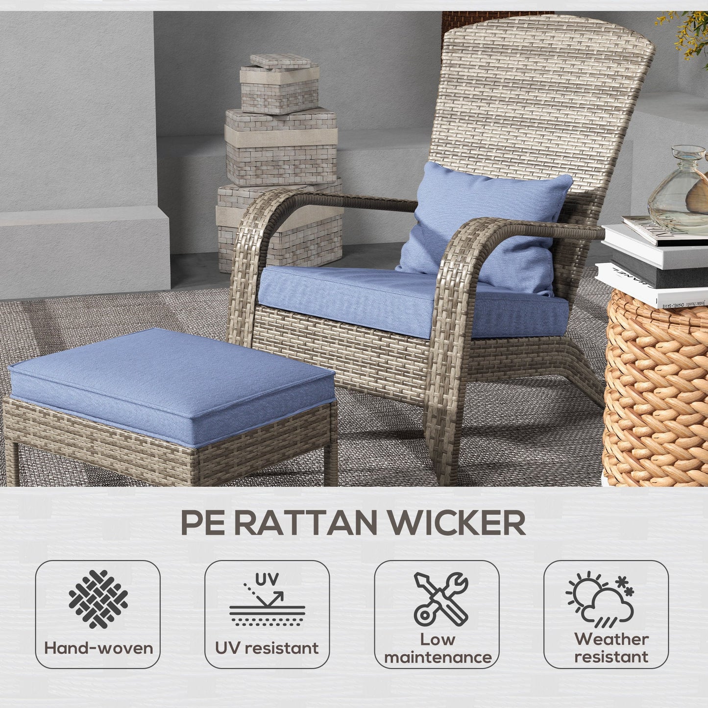 Outsunny Patio Wicker Adirondack Chair with Ottoman