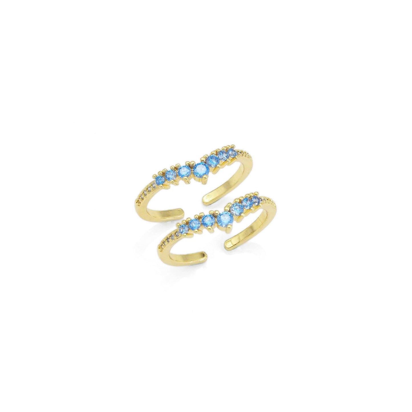 Thin Gold Blue CZ Wave Line Adjustable Ring, Sku#LD463
