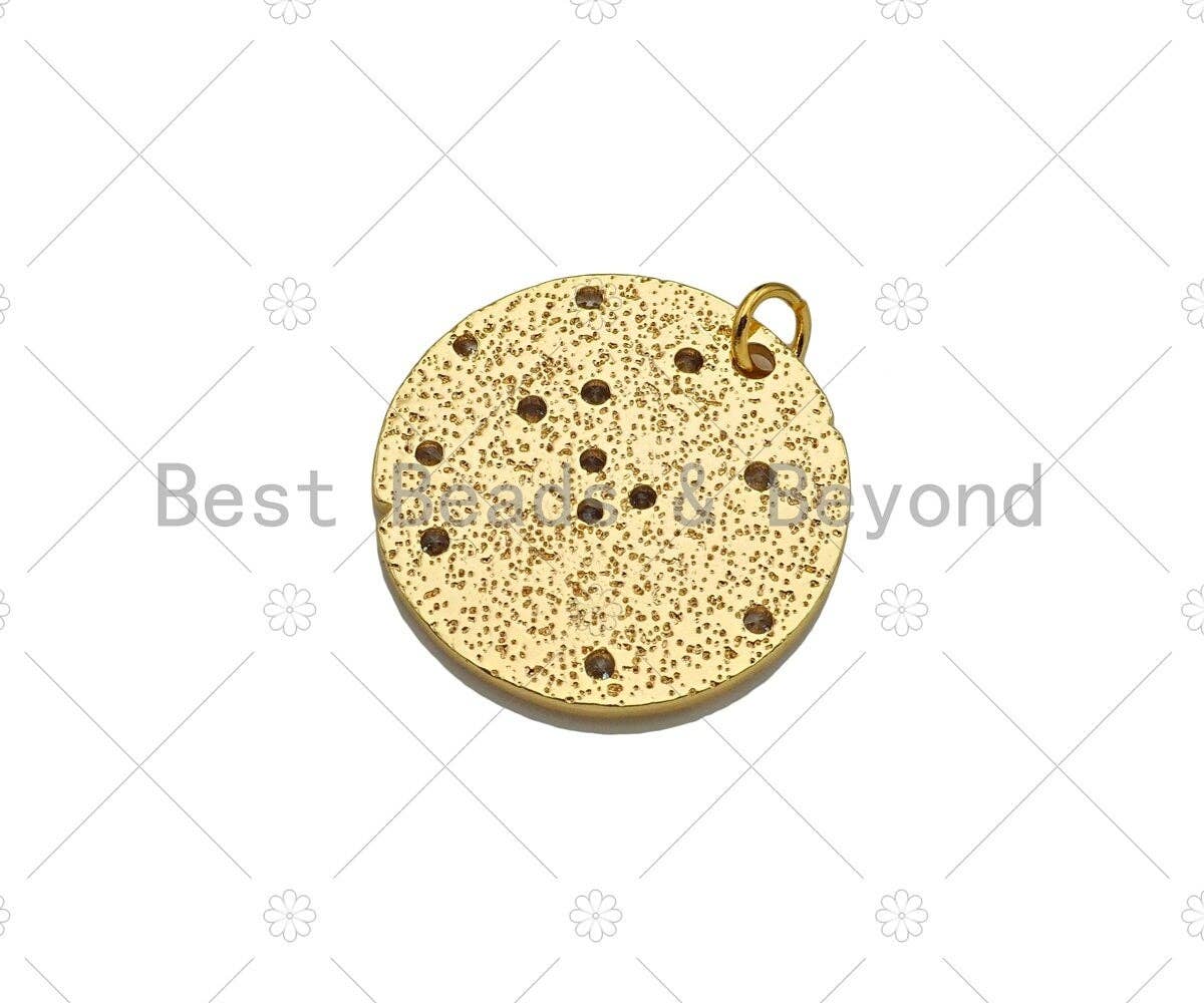 CZ Micro Pave Star On Round Shape Pendant, 14K Gold Filled Medallion Charm, Necklace Bracelet Charm Pendant,23x3mm,Sku#ZX35