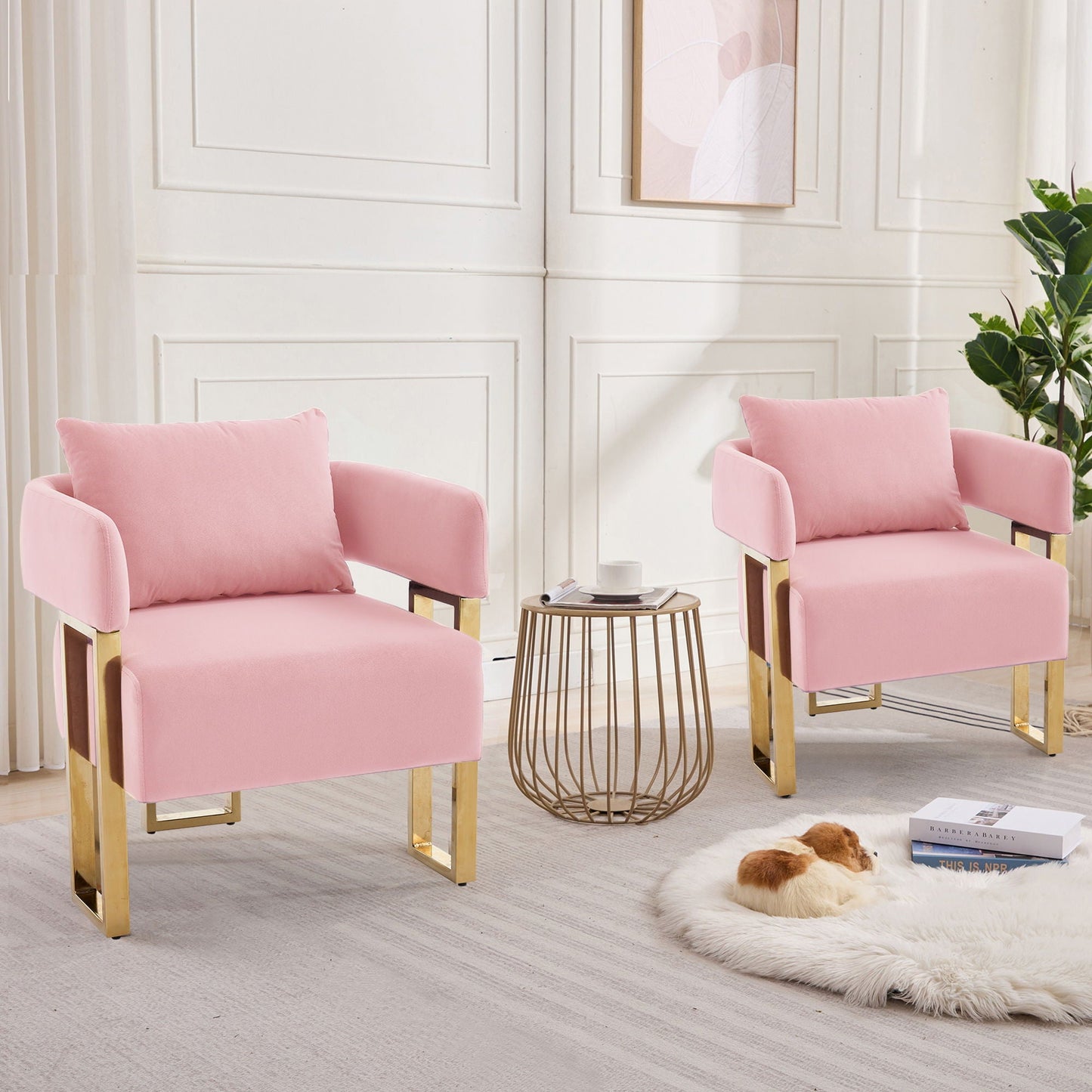 Modern Classic Design Decorative Chair Teddy Fleece Upholstered And Metal Foot