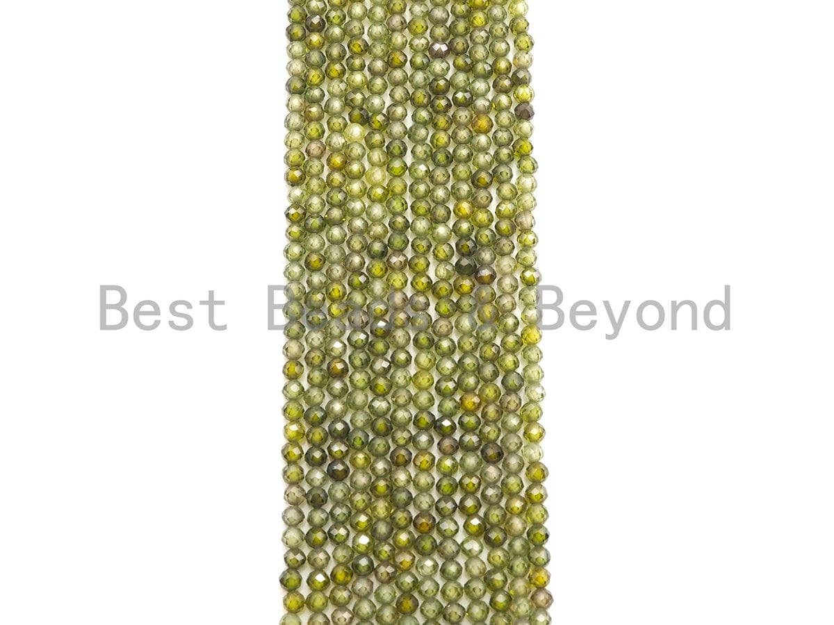 2mm/3mm/4mm High Quality Sparkly Cubic Zirconia Beads, Faceted Sparkly Olive Green Color beads, 15.5inch full strand, SKU#U914