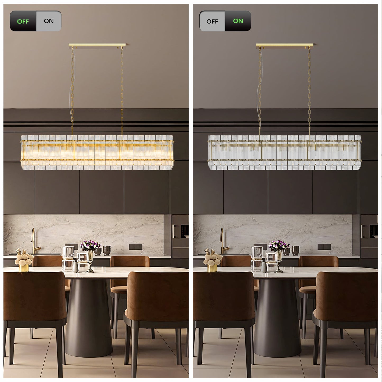 Modern Rectangular Crystal Glass Chandelier