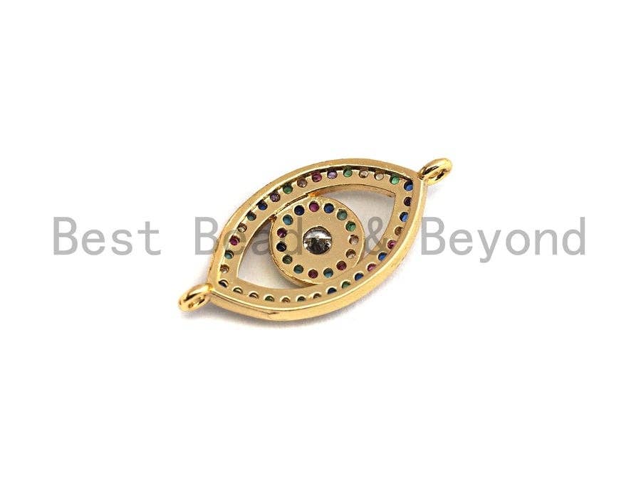 Colorful CZ Micro Pave Evil Eye Shape Connector/Link, Cz Pave Bracelet Necklace Connector in Gold Finish,12x25mm,sku#M252