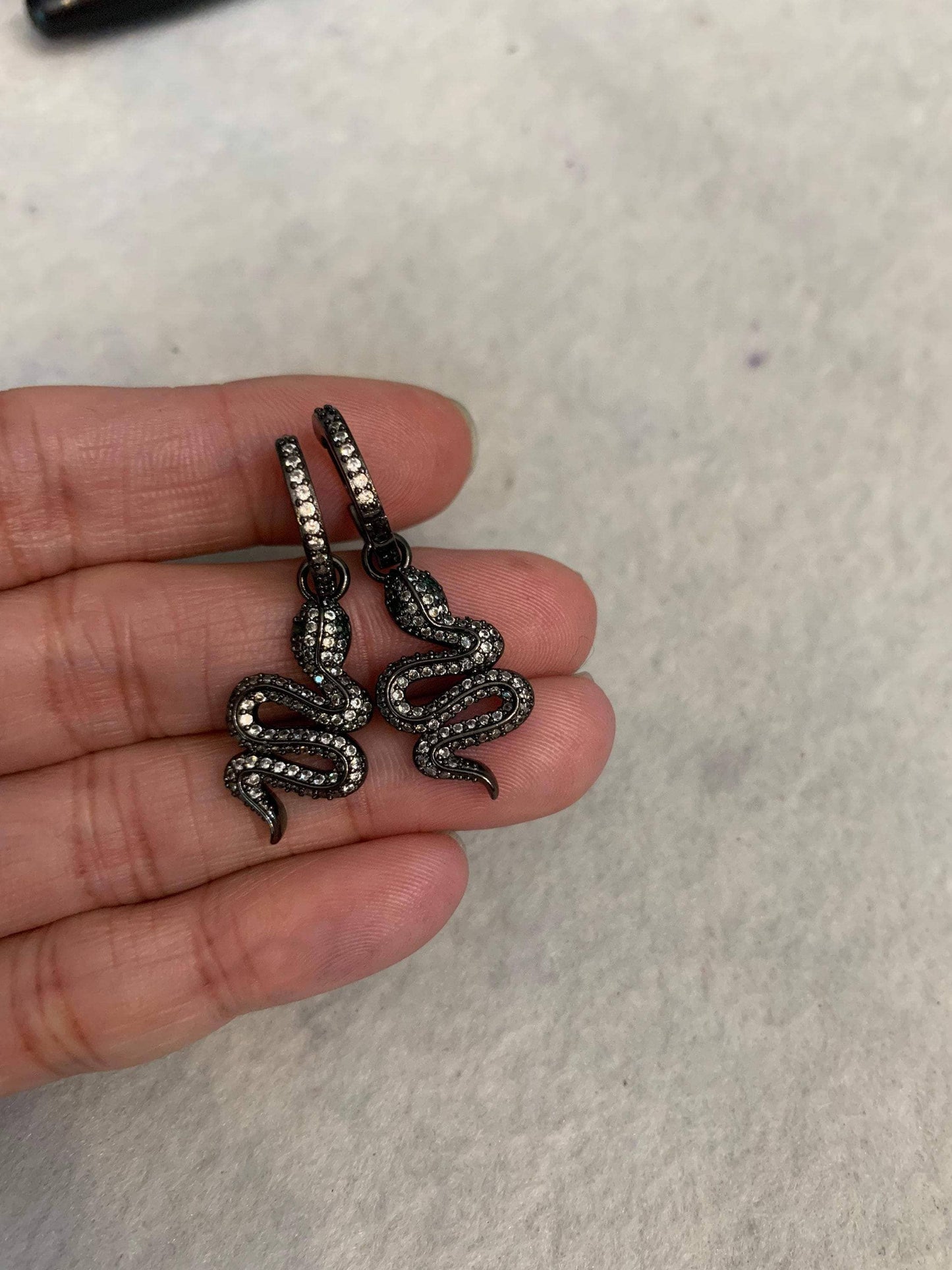 CZ Snake Huggie Earrings, Sku#J259