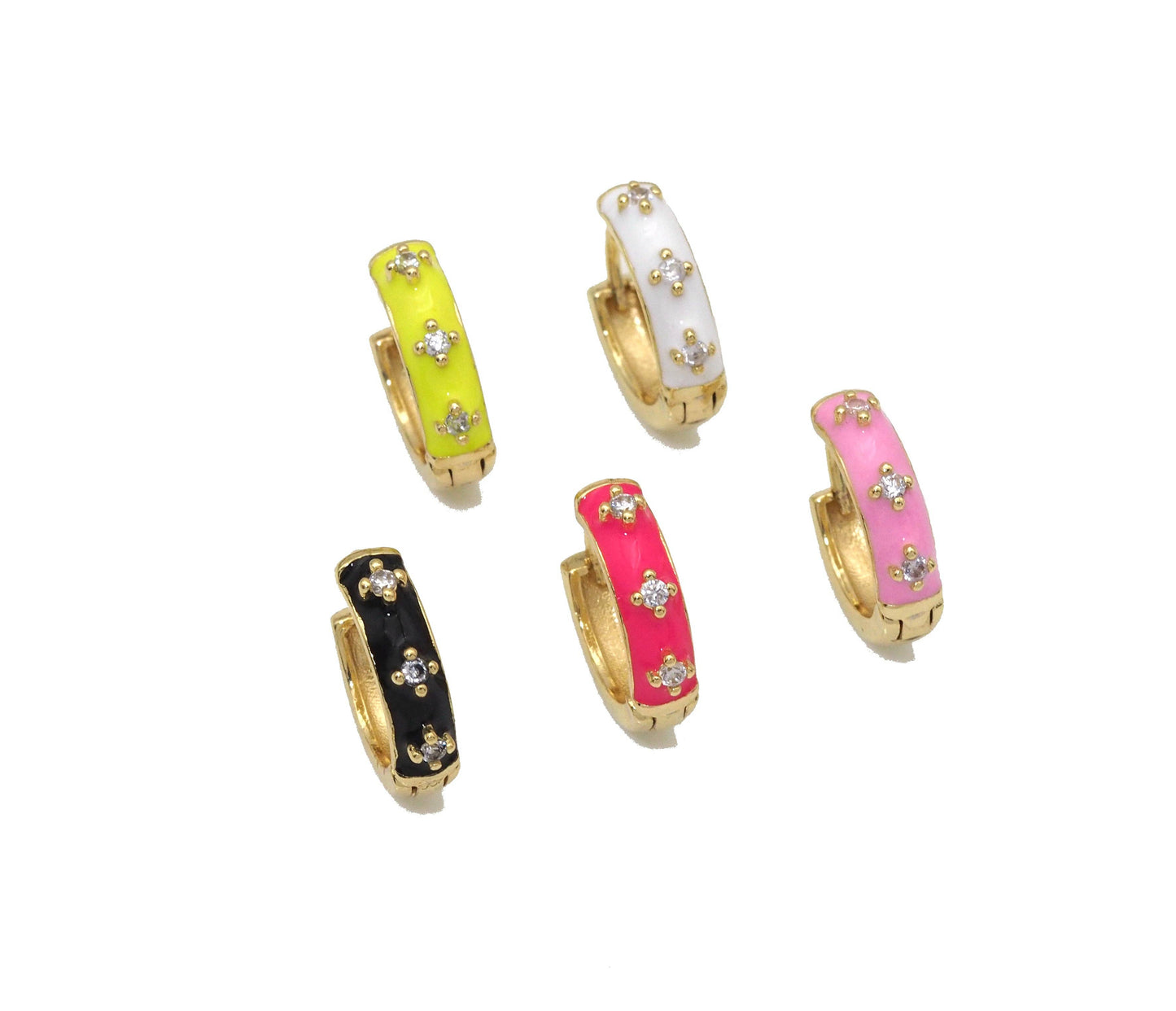 Colorful Enamel Star Everyday Hoop Earrings, Sku#LX191