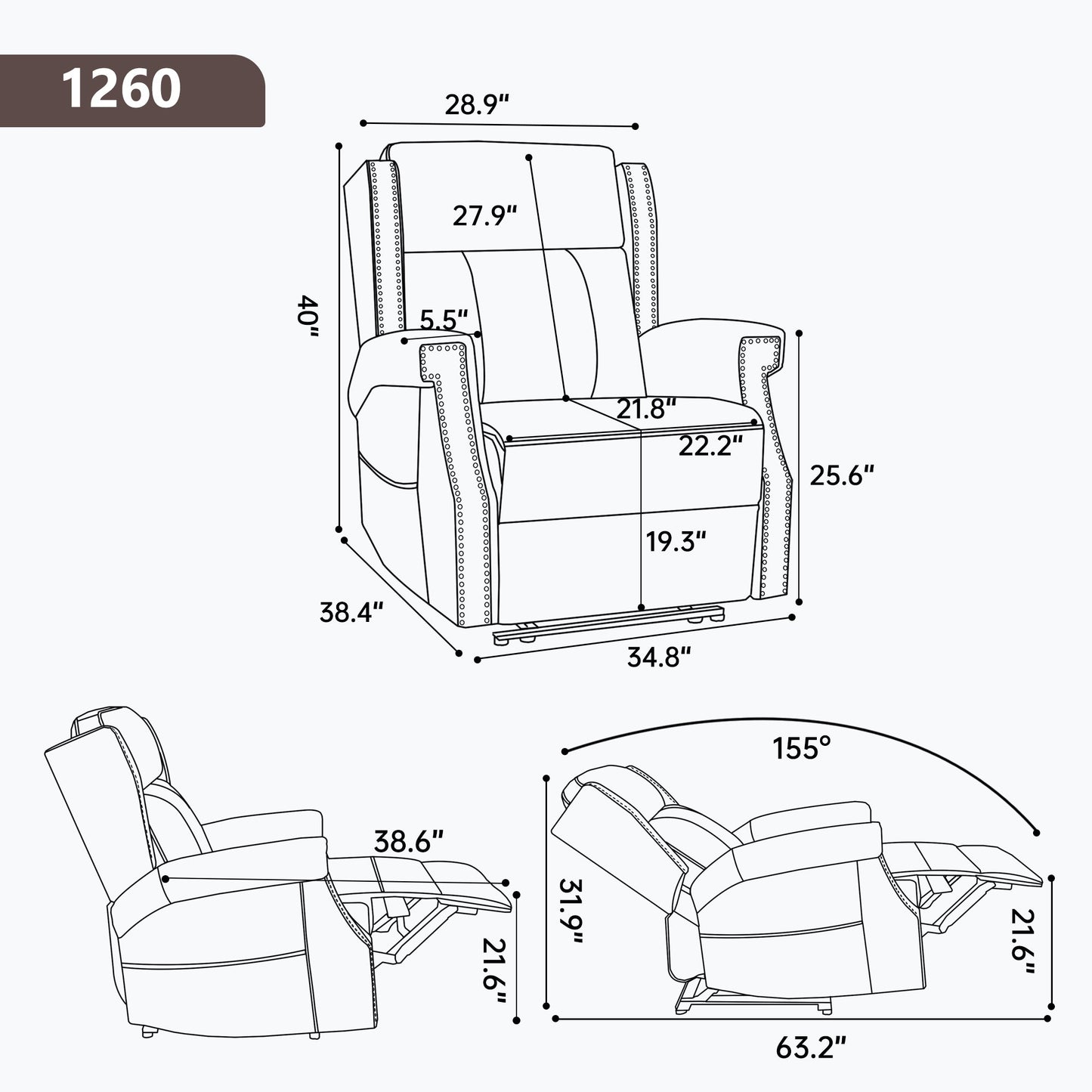 Brown Manual Recliner Chair in Faux Leather