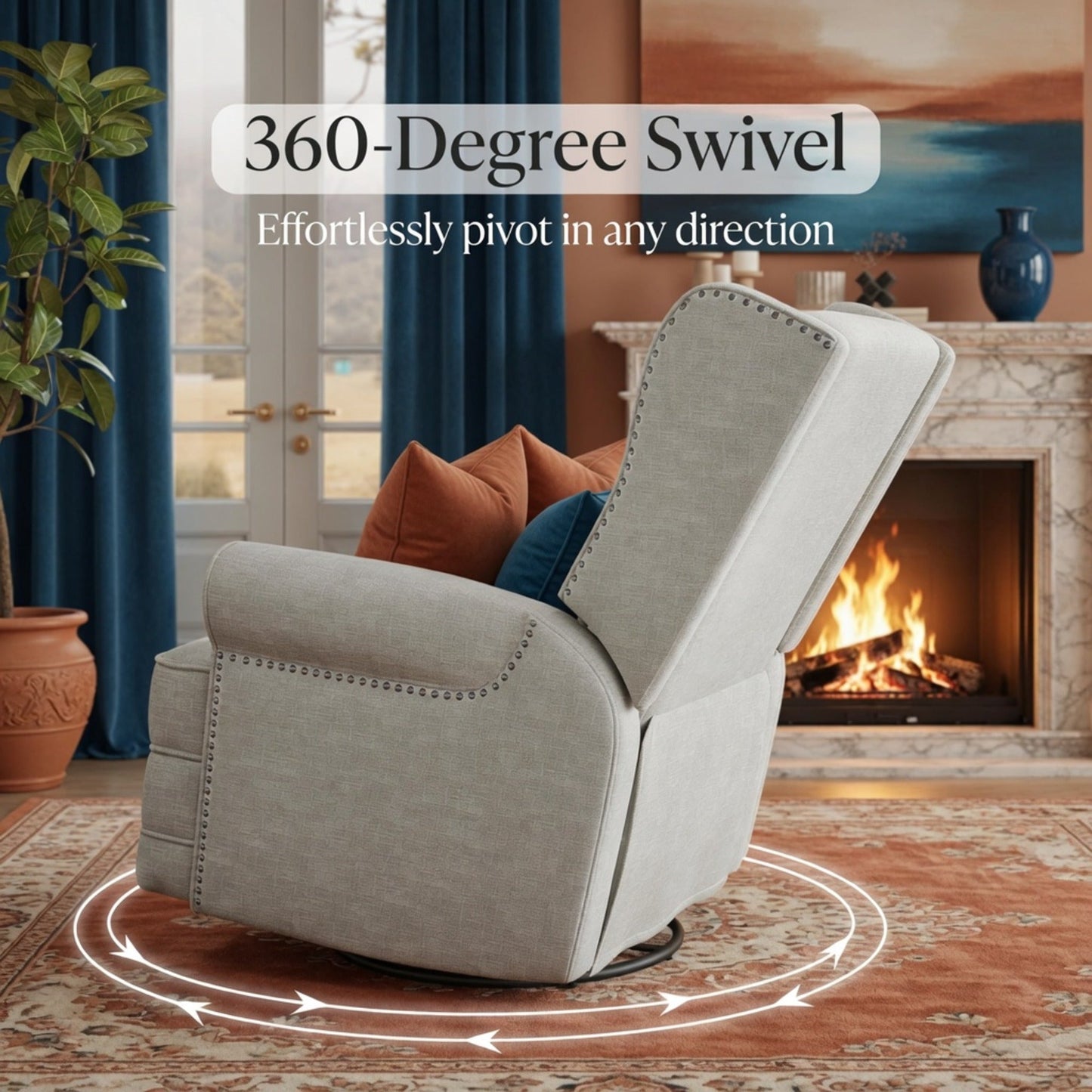 34.25" Extra Wide Off-White Swivel Recliner Glider Chair