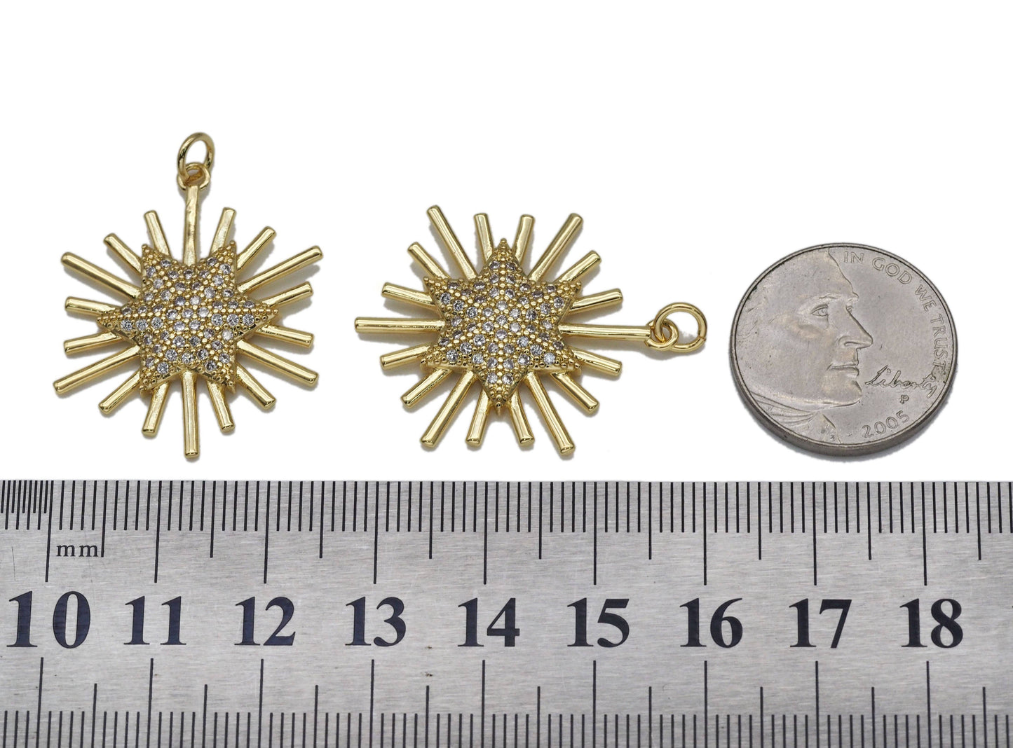 Gold CZ Shiny Star Light Beam Charm, Sku#LK713