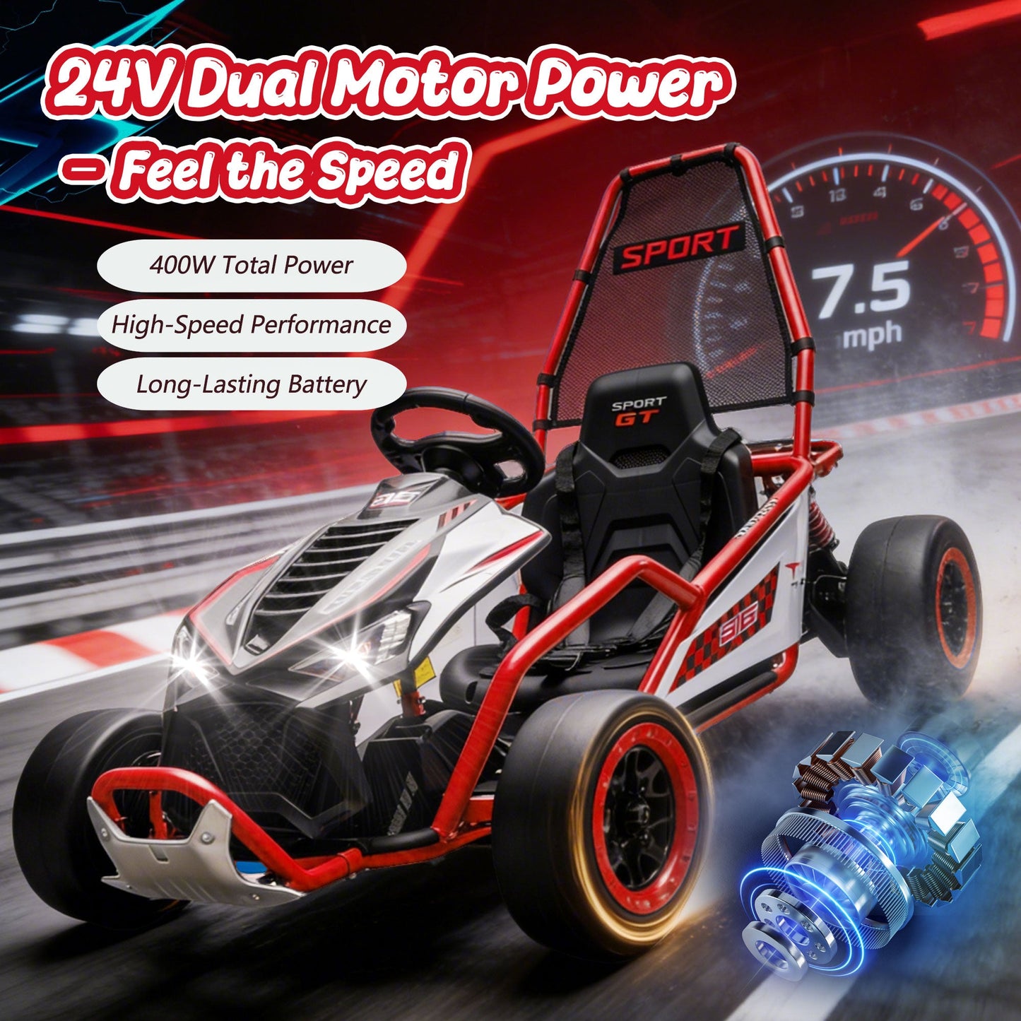24V 400W Electric Kids Ride-On Toy, Crazy Go Cart
