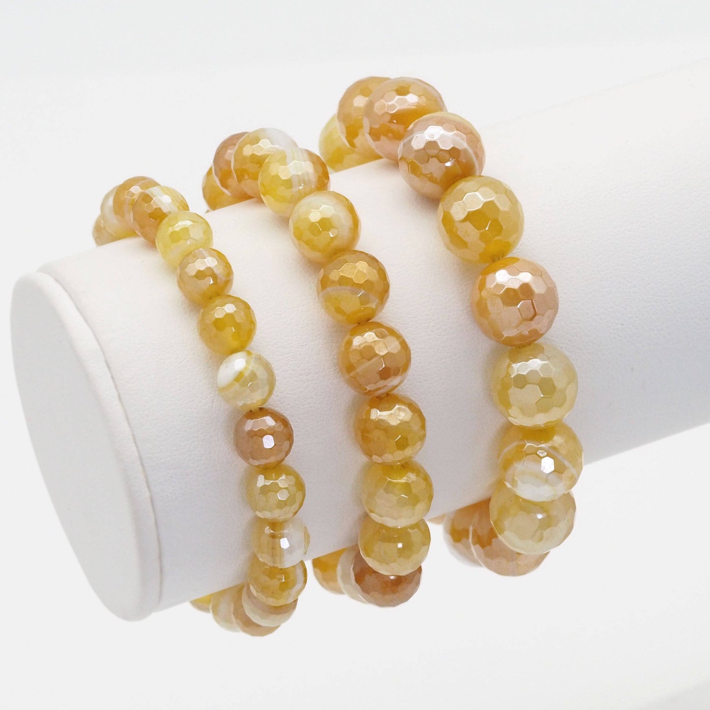 Mystic Yellow Banded Agate Round Faceted Stretchy Bracelet,