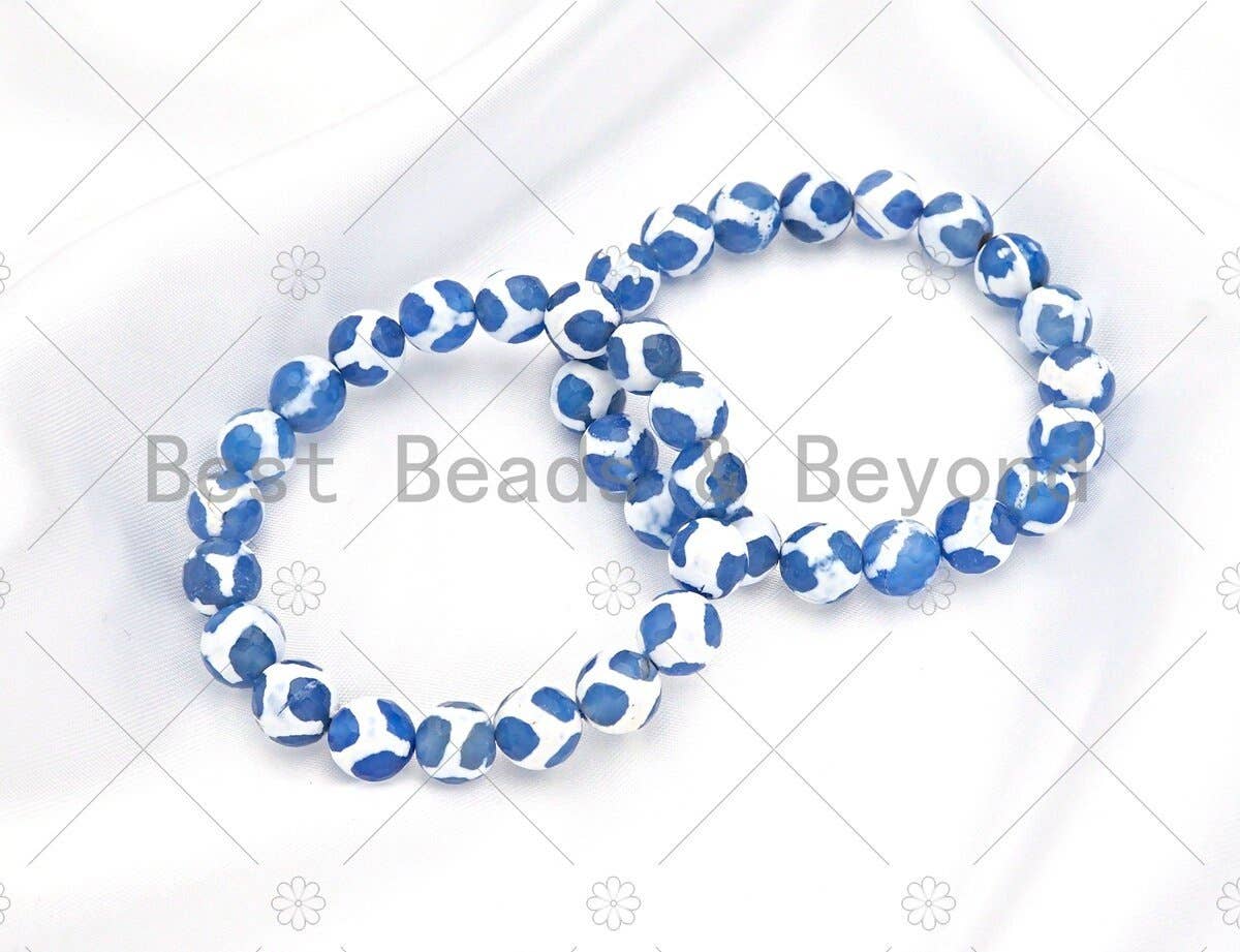 Natural Blue White Tibetan Agate Stretchy Bracelet