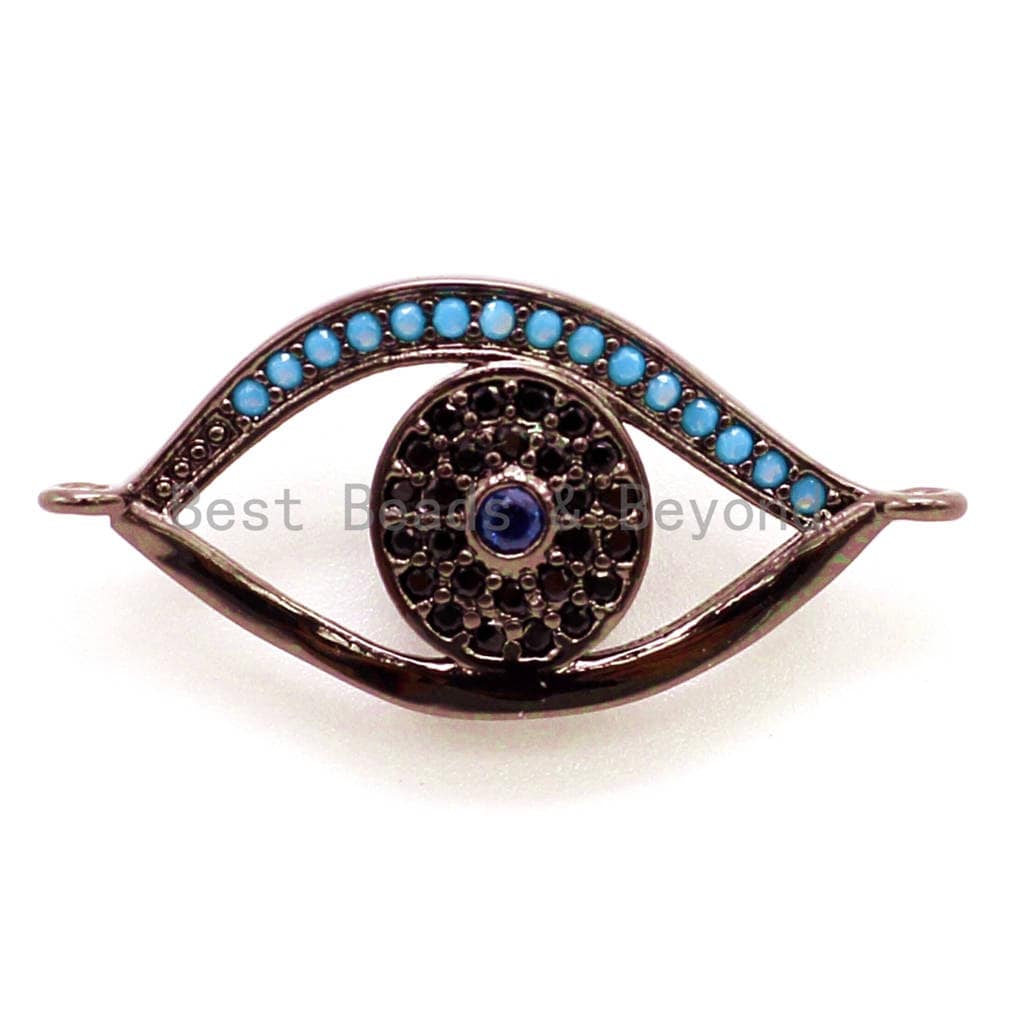 CZ Micro Pave Turquoise Evil Eye Connector for Bracelet/Necklace, Cubic Zirconia Space Connector,12x26mm sku#E37C