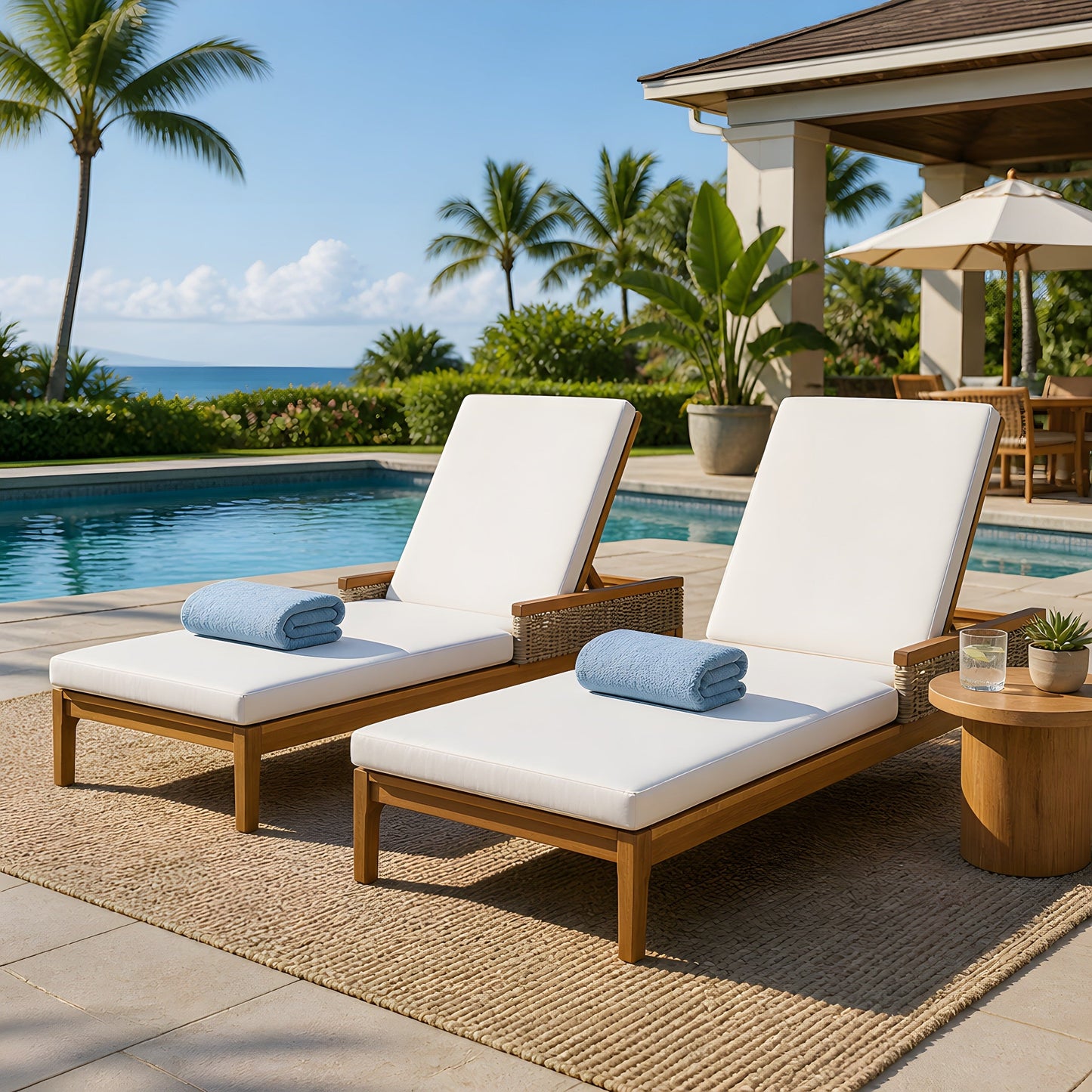 76.8" Solid Acacia Wood Sun Chaise Lounger Set of 2