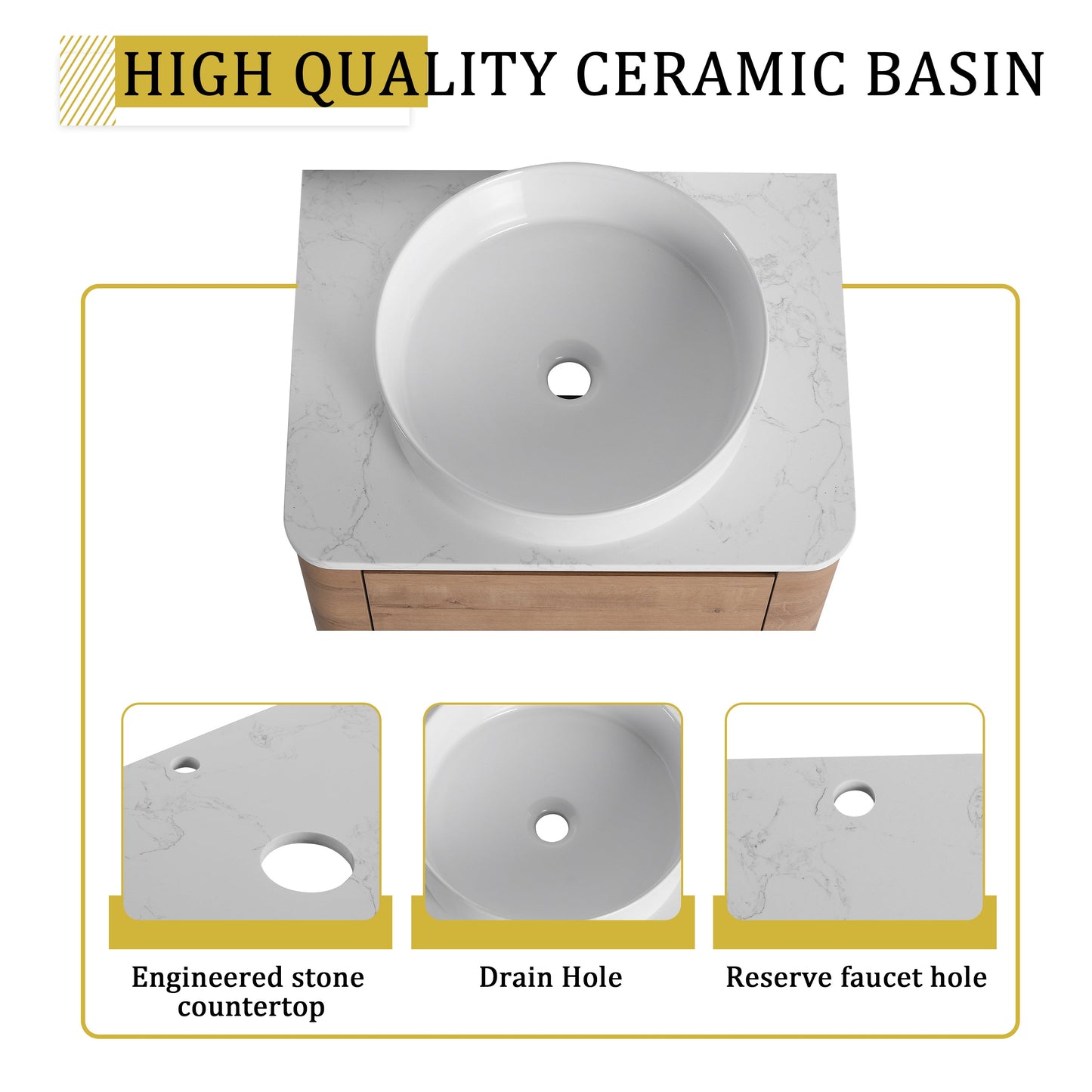 24" Wall-Mounted Bathroom Vanity With Ceramic Art Sink