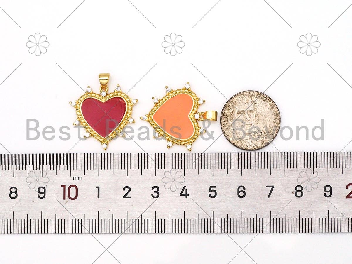 Enamel Colorful Heart with CZ Spike Pendant, Gold Filled Enamel Heart Charm,Enamel Jewelry Findings,25mm,Sku#LK422