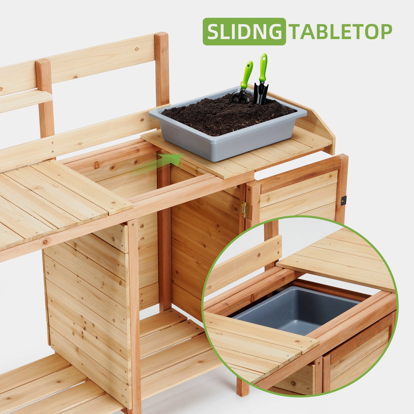 Outdoor Wooden Potting Bench Table with Sink