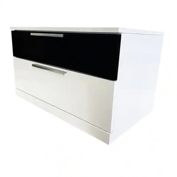 Modern Bedroom 2-Drawer Nightstand, White/Black Lacquer Finish