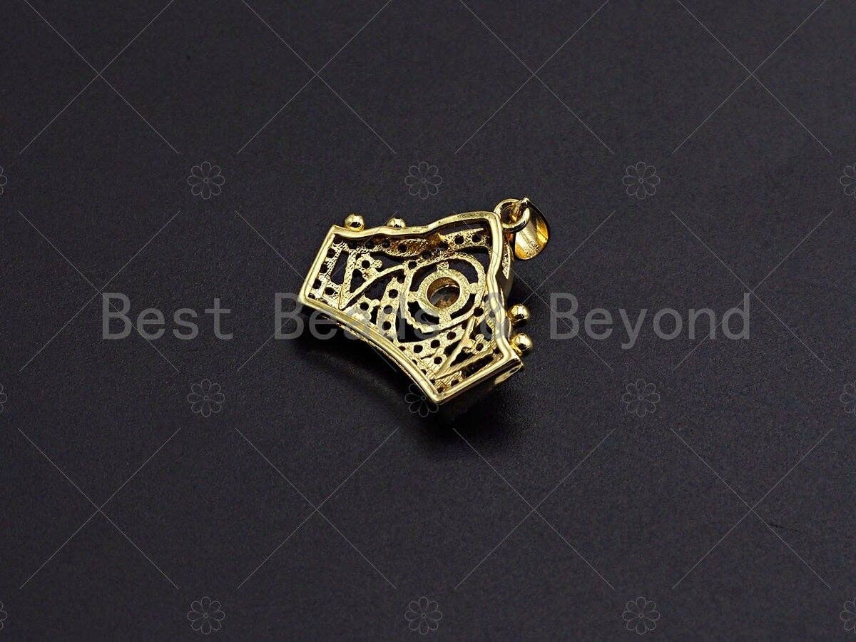 18K Gold Micro CZ Pave Crown Pendant, Gold Crown Charm, Queen Crown Beads, Jewelry Findings, 20x24mm,sku#LK43