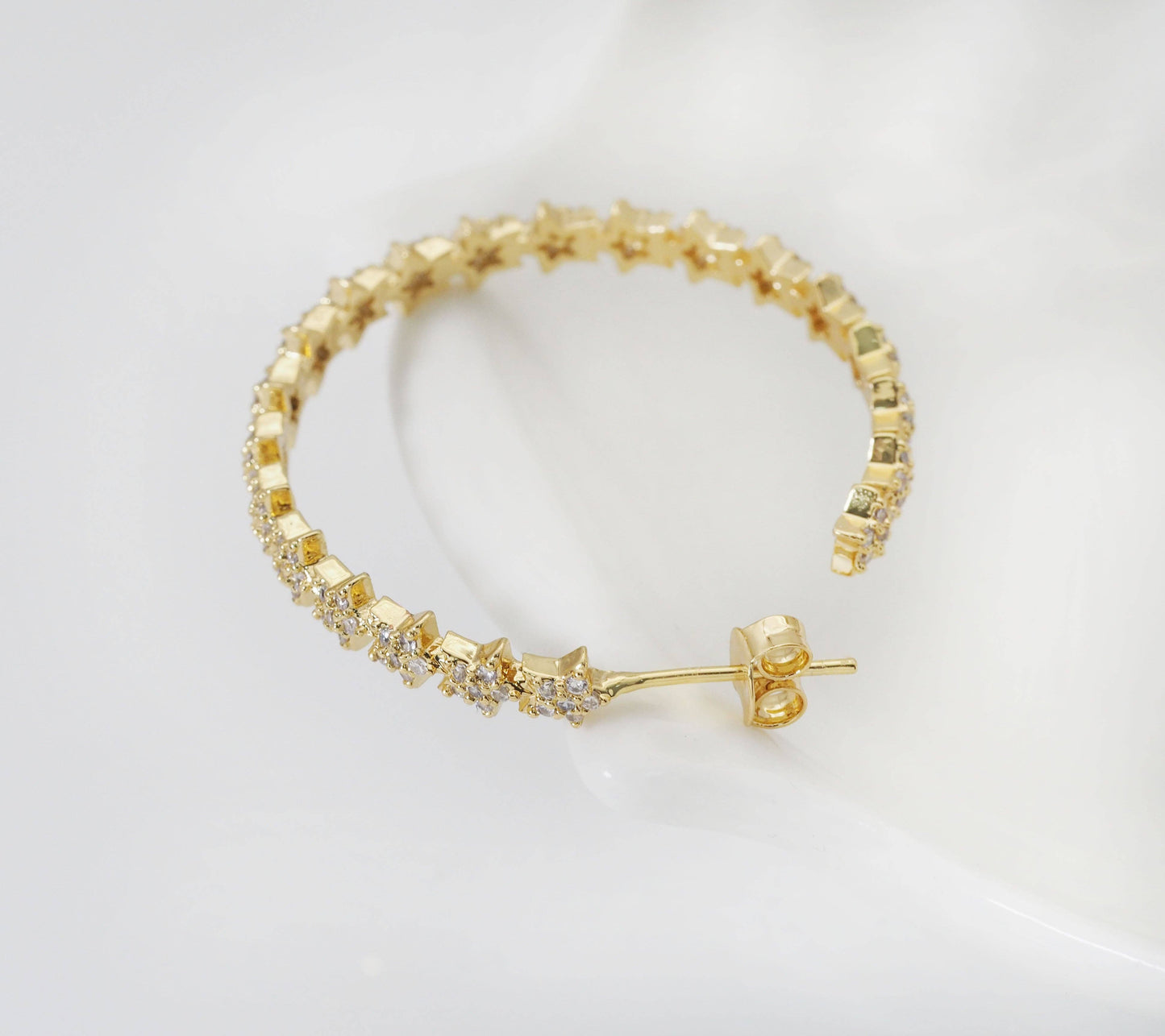 Gold Silver Star Hoop Earrings, Sku#J367