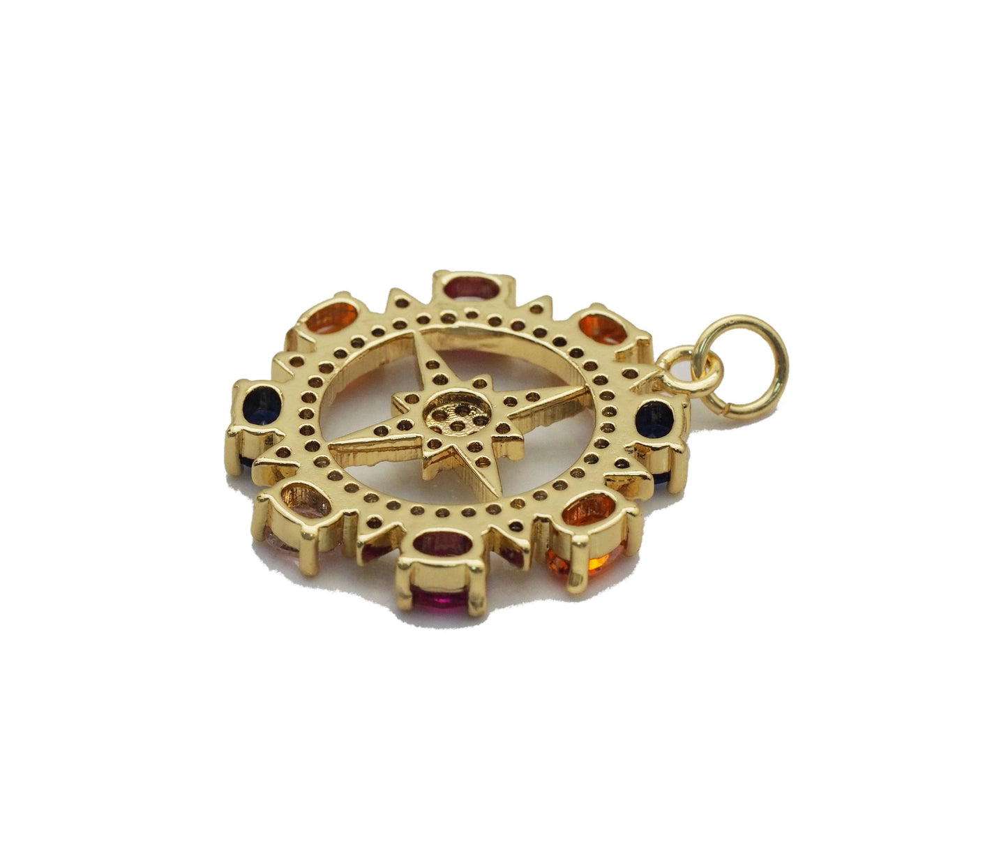 Colorful Stone Gold North Star Round Charm, Sku#LX115
