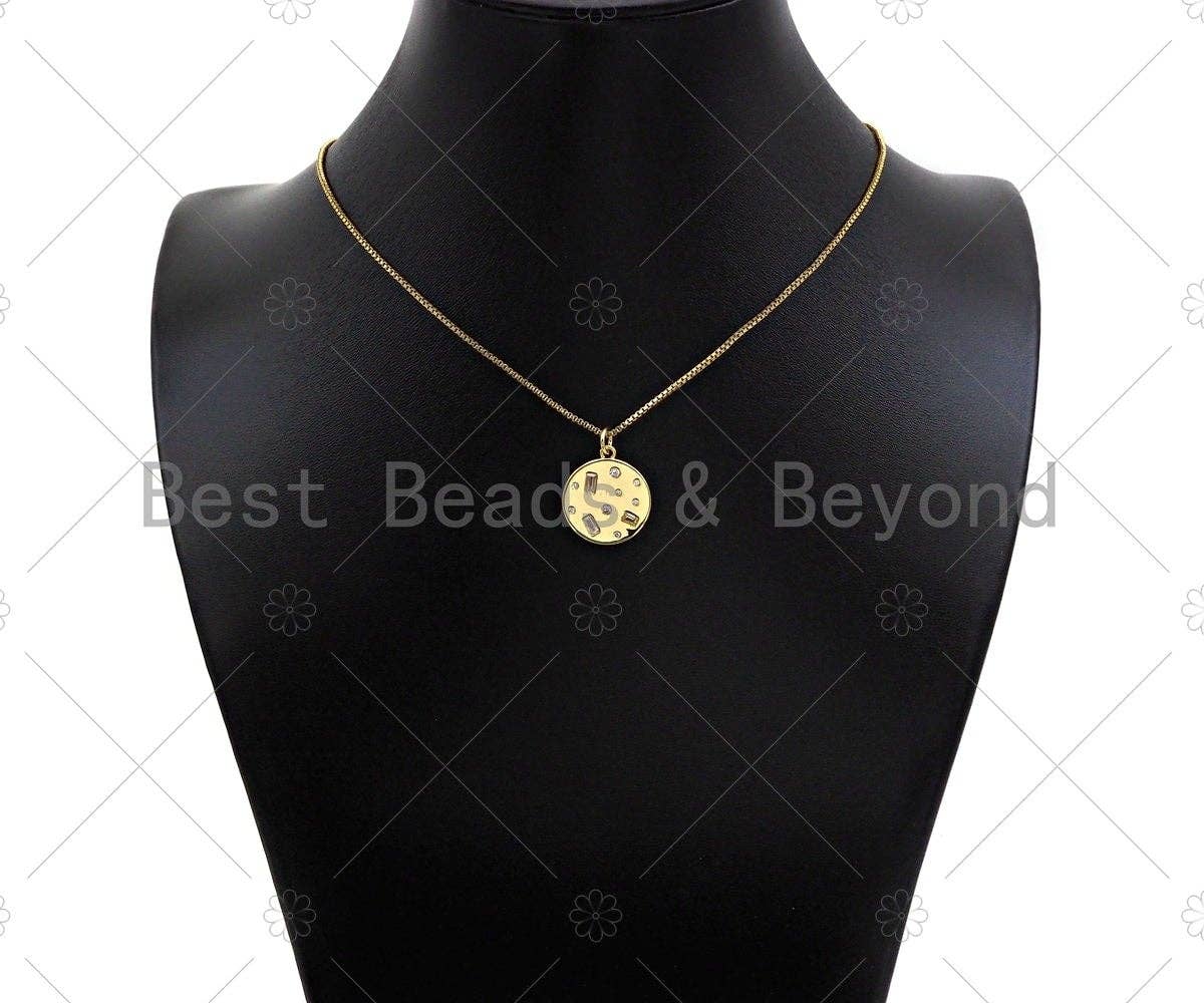 Baguette CZ Micro Pave Round Coin Shape Pendant/Charm, Sku#L450