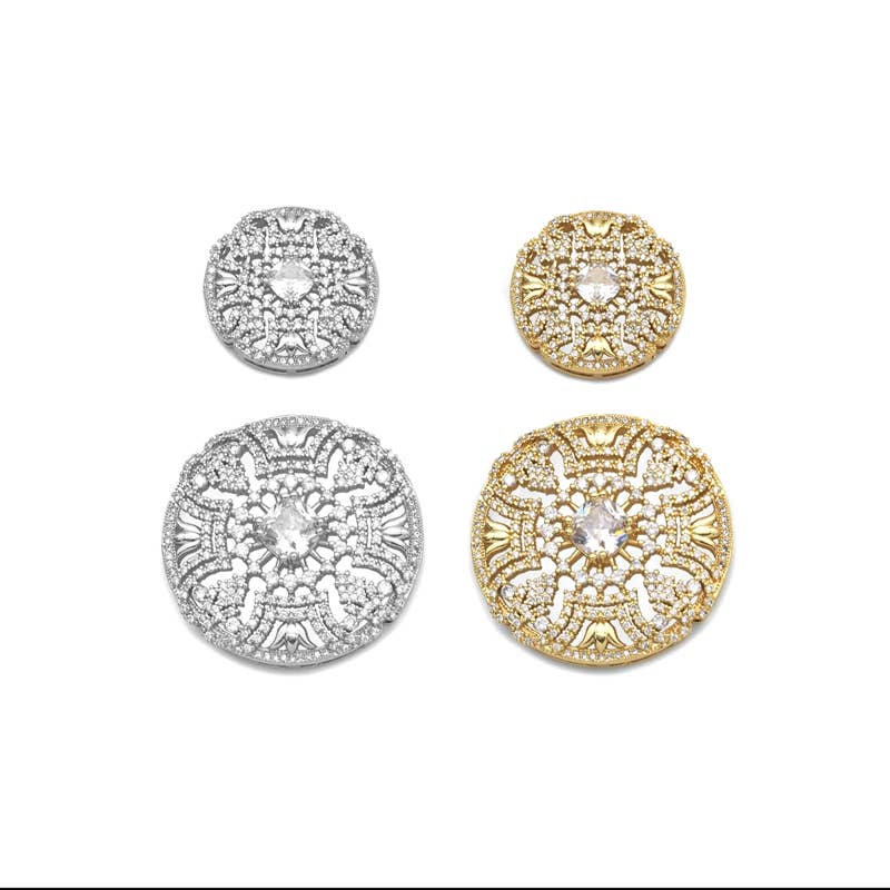 Large CZ Gold Filigree Style Round Charm, Sku#LX146